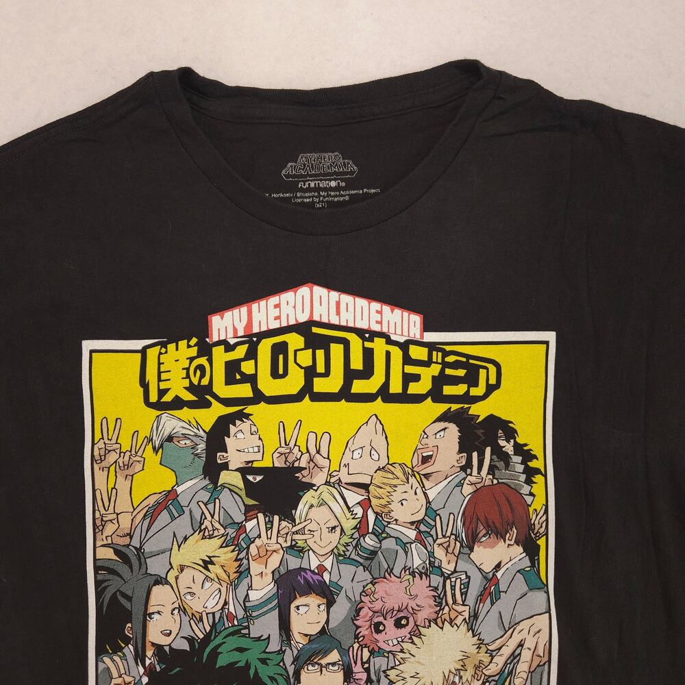 My Hero Academia Anime Crew Neck Short Sleeve T Shirt Mens Size XL Black Yellow